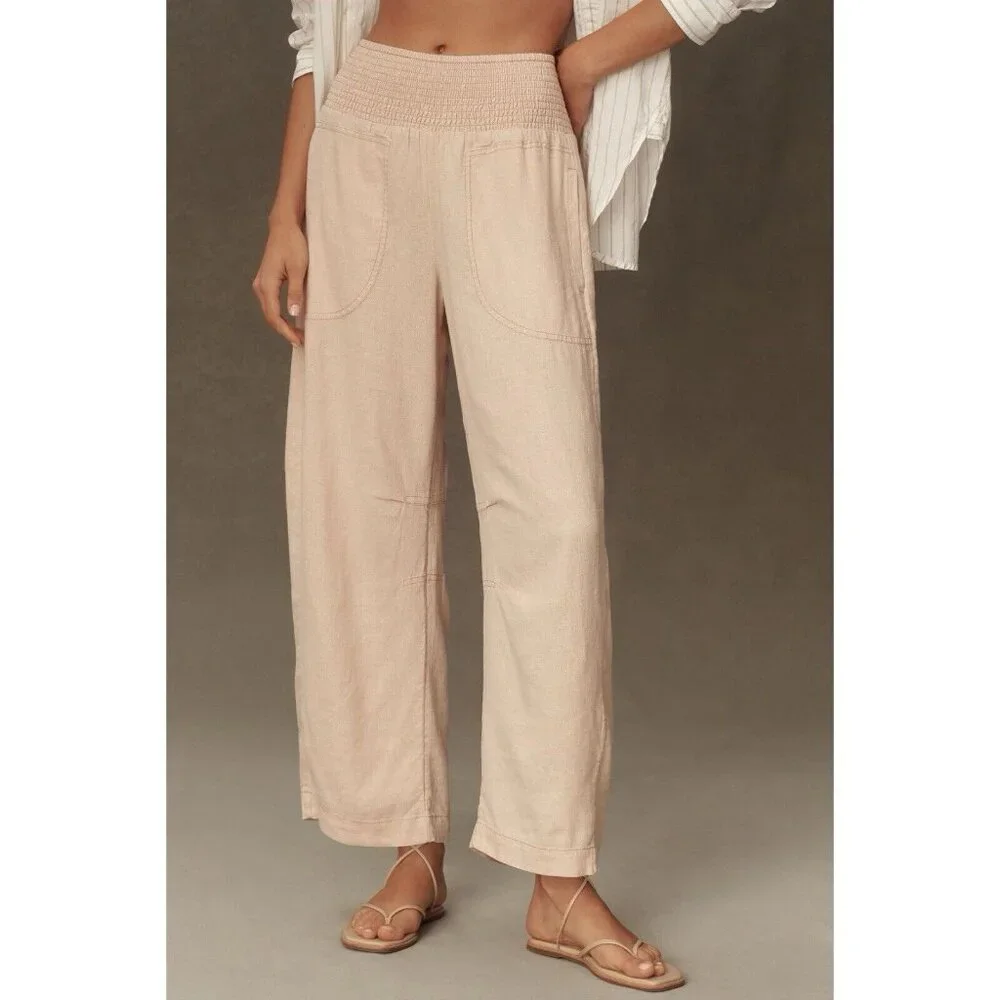 Anthropologie Blush Cropped Wide-Leg Drawstring Pants